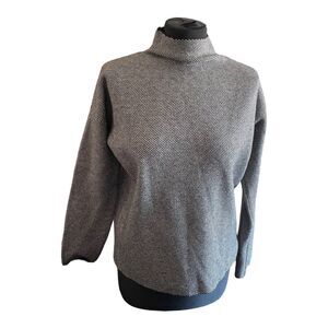 Cynthia Rowley Womens Medium Top Sweater Pullover Gray Knit Mock Neck Hearts